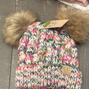 CC Kids Multicolor Knit Beanie with Pom Poms
